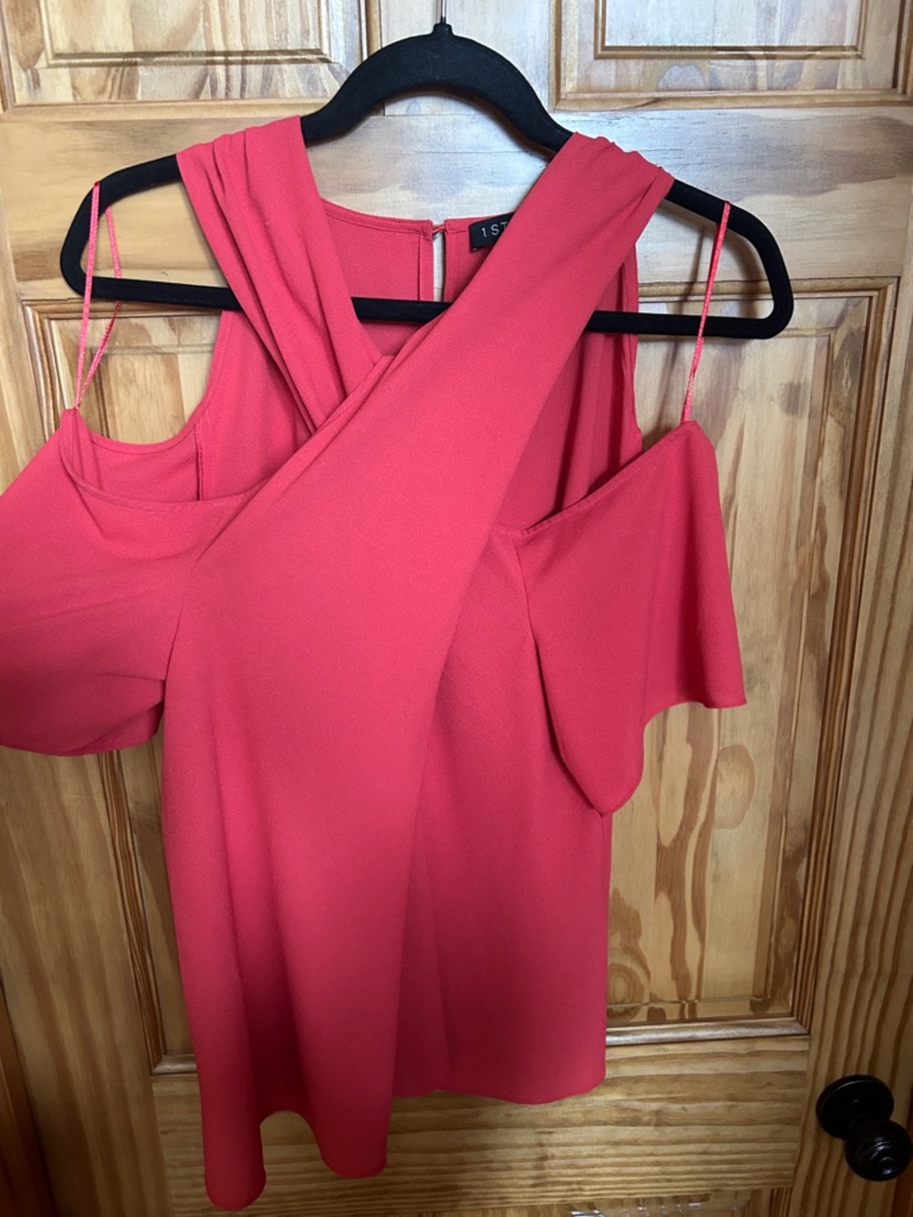 1. State One-Shoulder Coral Pink Cold-Shoulder Top